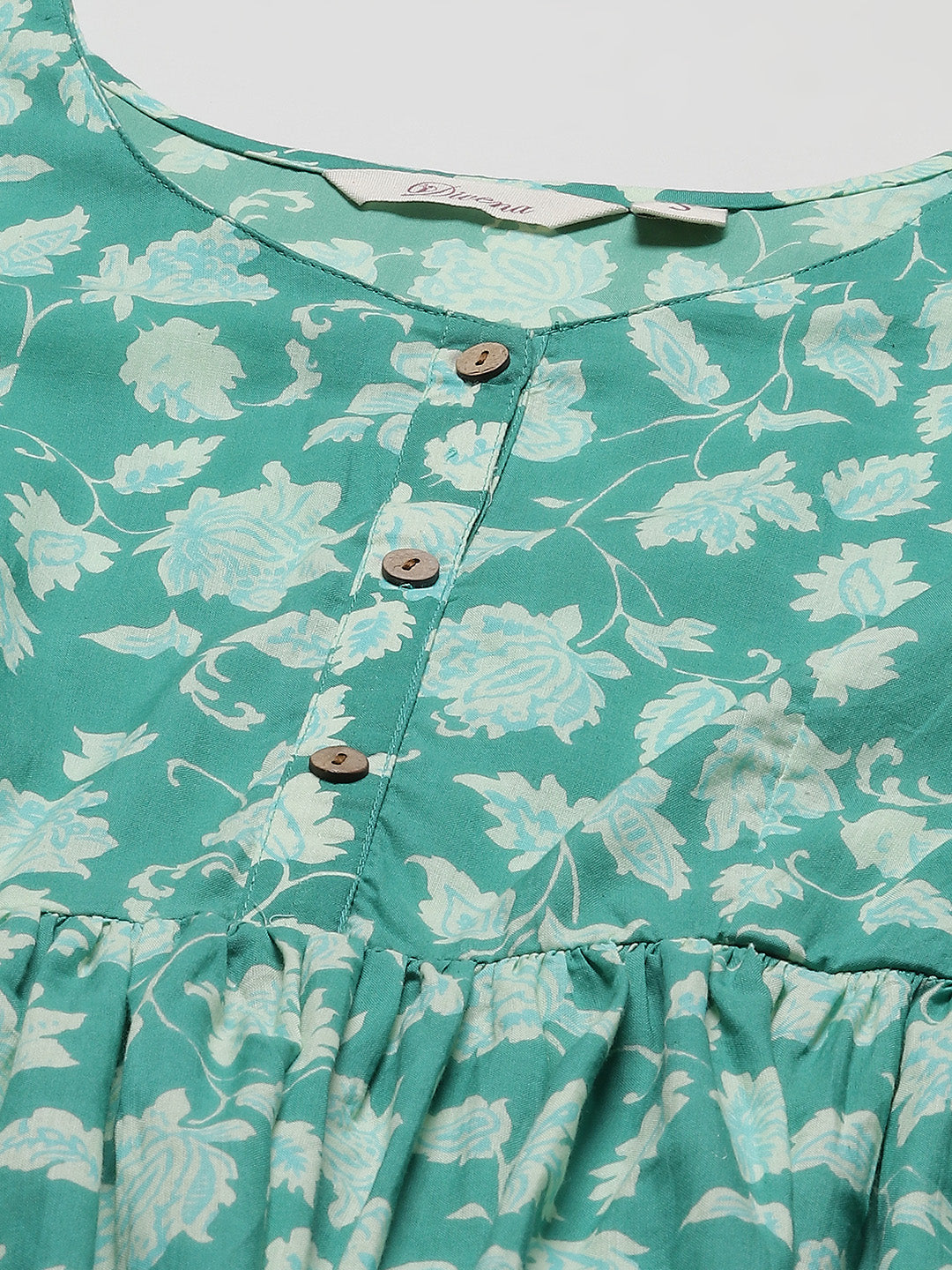 Women'S Sea Green Floral Printed Peplum Cotton Top | LASVINI - Redefining Indian Fashion with Elegance