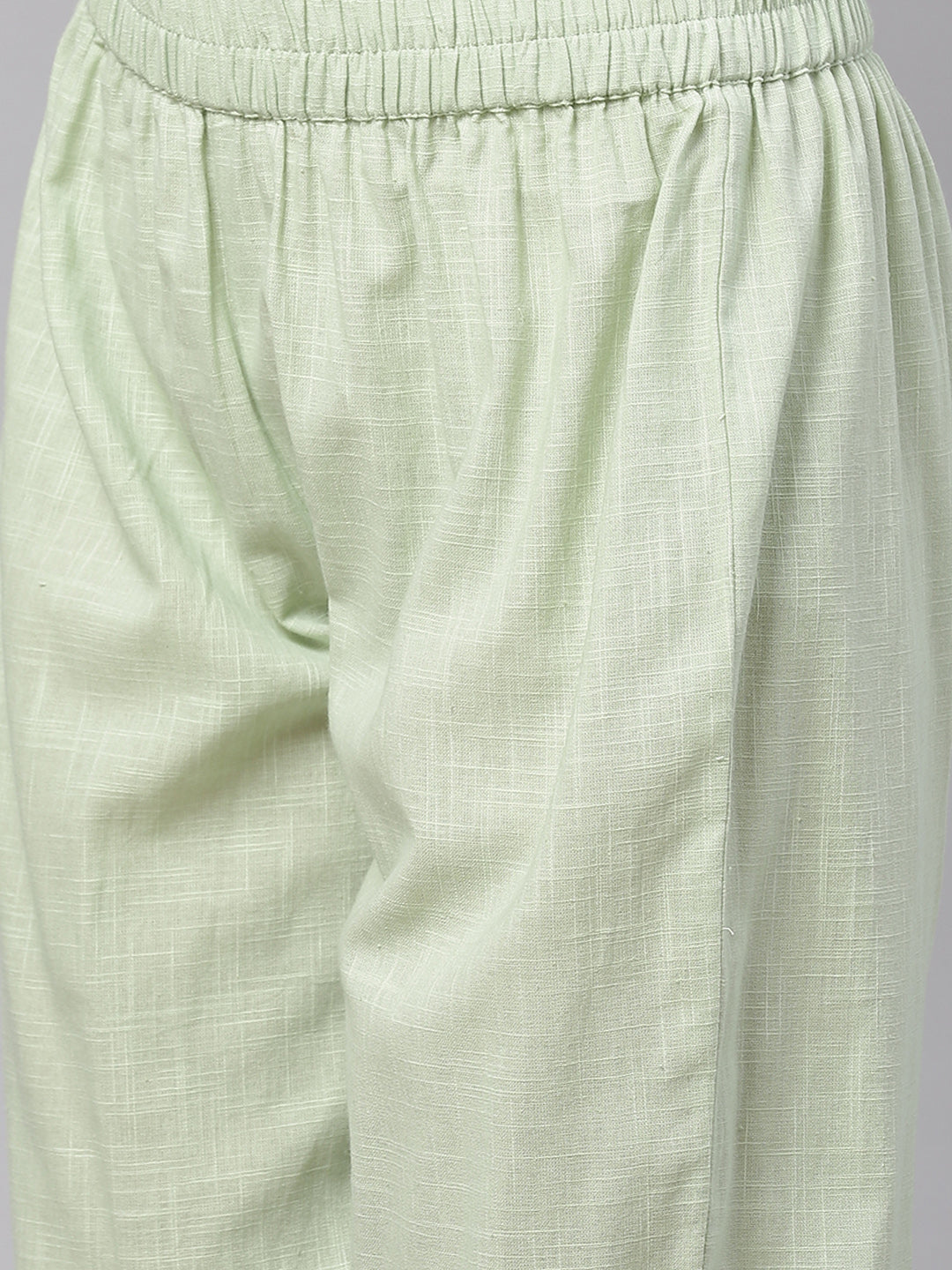 Women'S Pastel Green Flaired Cotton Kurta With Pants | LASVINI - Redefining Indian Fashion with Elegance