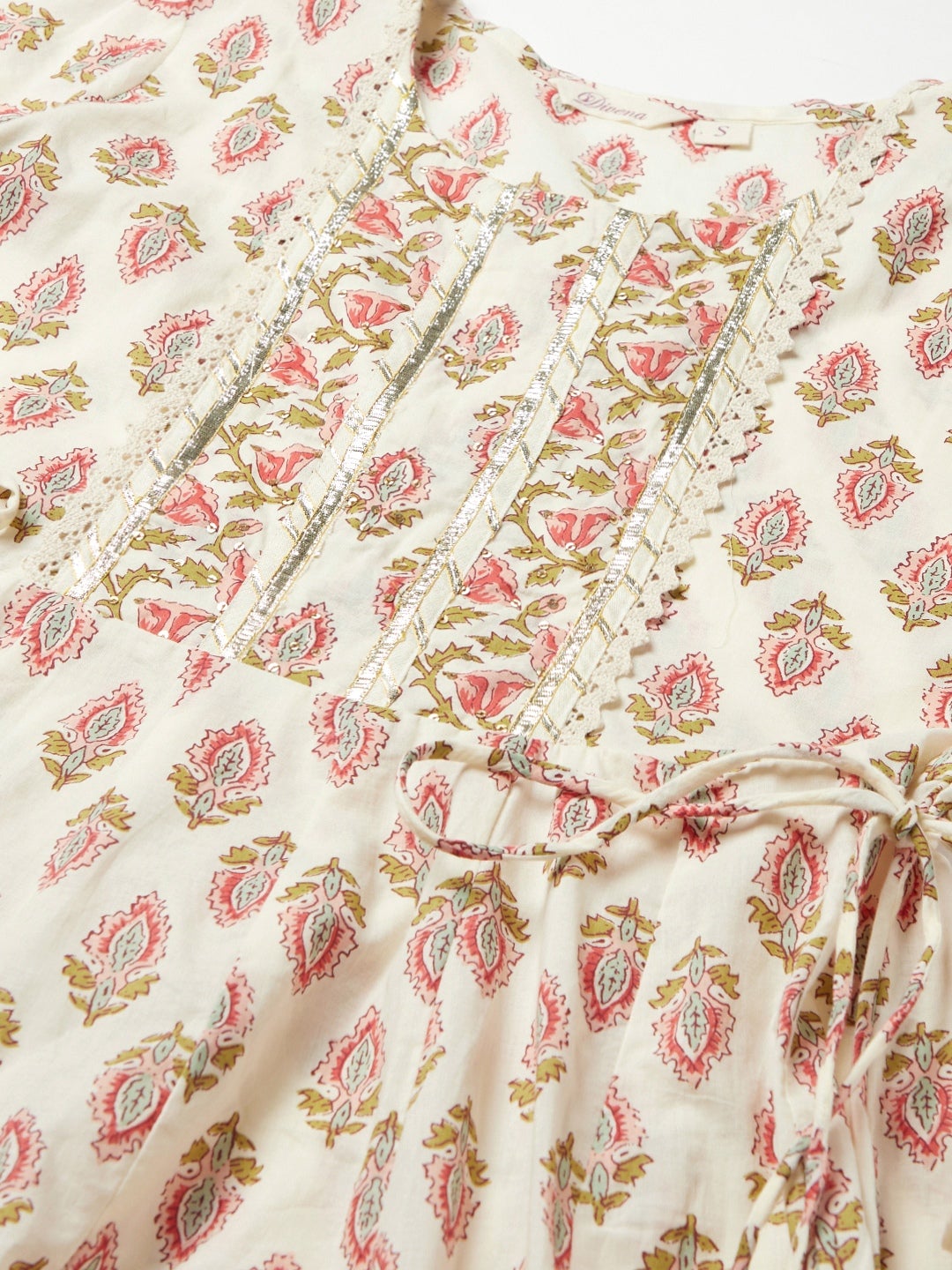 Women'S Cream Floral Anarkali Cotton Kurta Palazzo Set With Dupatta | LASVINI - Redefining Indian Fashion with Elegance