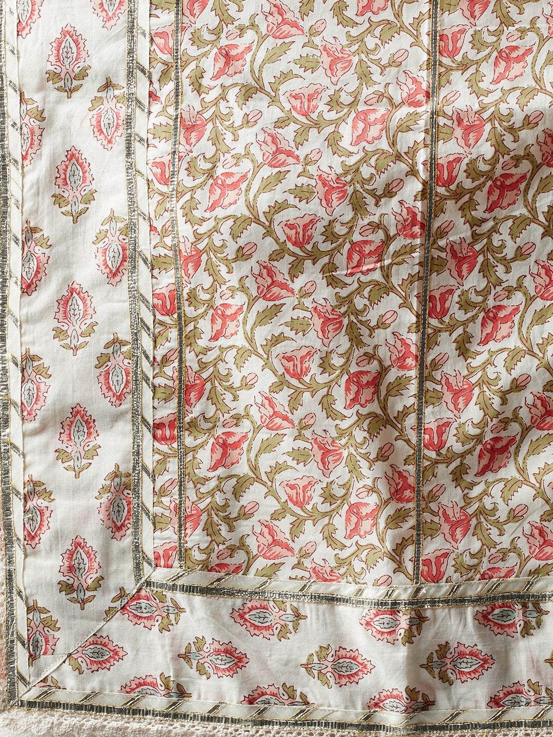Women'S Cream Floral Anarkali Cotton Kurta Palazzo Set With Dupatta | LASVINI - Redefining Indian Fashion with Elegance