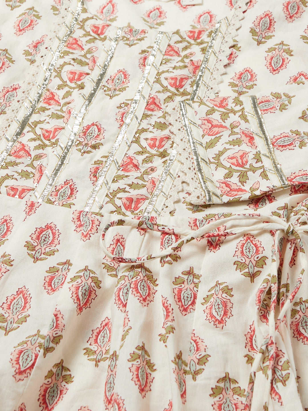 Women'S Cream Floral Anarkali Cotton Kurta Palazzo Set With Dupatta | LASVINI - Redefining Indian Fashion with Elegance