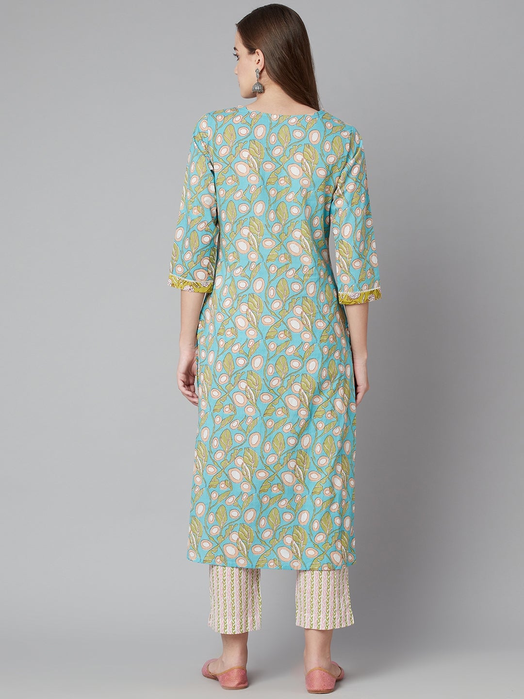 Women'S Sky Blue Floral Printed Cotton Kurta Pant Set | LASVINI - Redefining Indian Fashion with Elegance