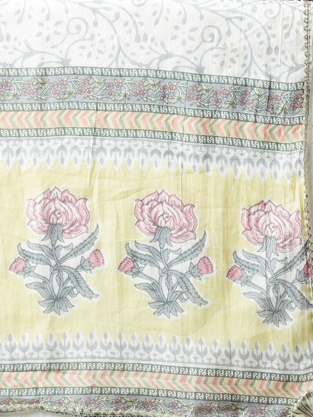 Women'S Yellow Floral Printed Cotton Kurta Pant Set With Dupatta | LASVINI - Redefining Indian Fashion with Elegance