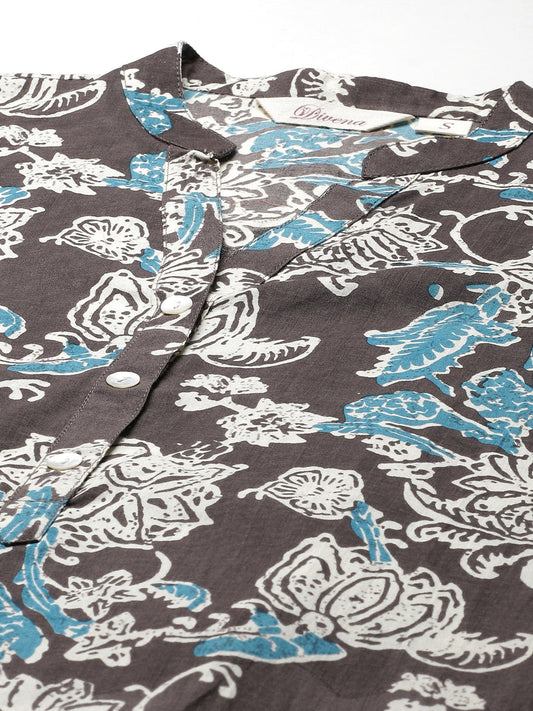 Women'S Brown Floral Printed Straight Kurta | LASVINI - Redefining Indian Fashion with Elegance