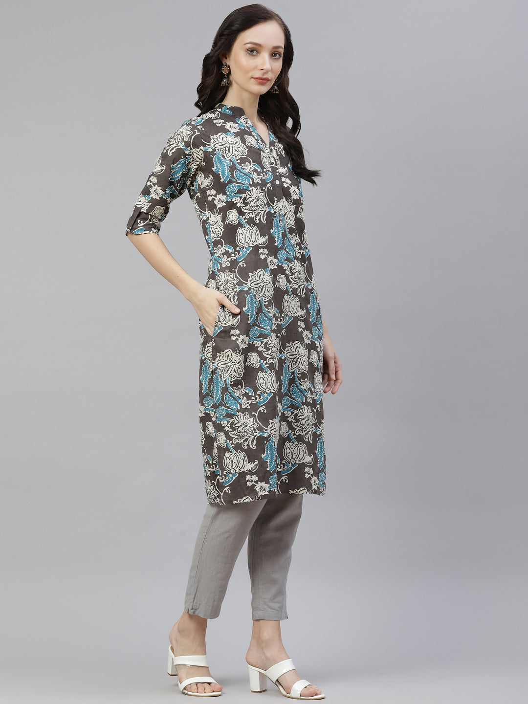 Women'S Brown Floral Printed Straight Kurta | LASVINI - Redefining Indian Fashion with Elegance