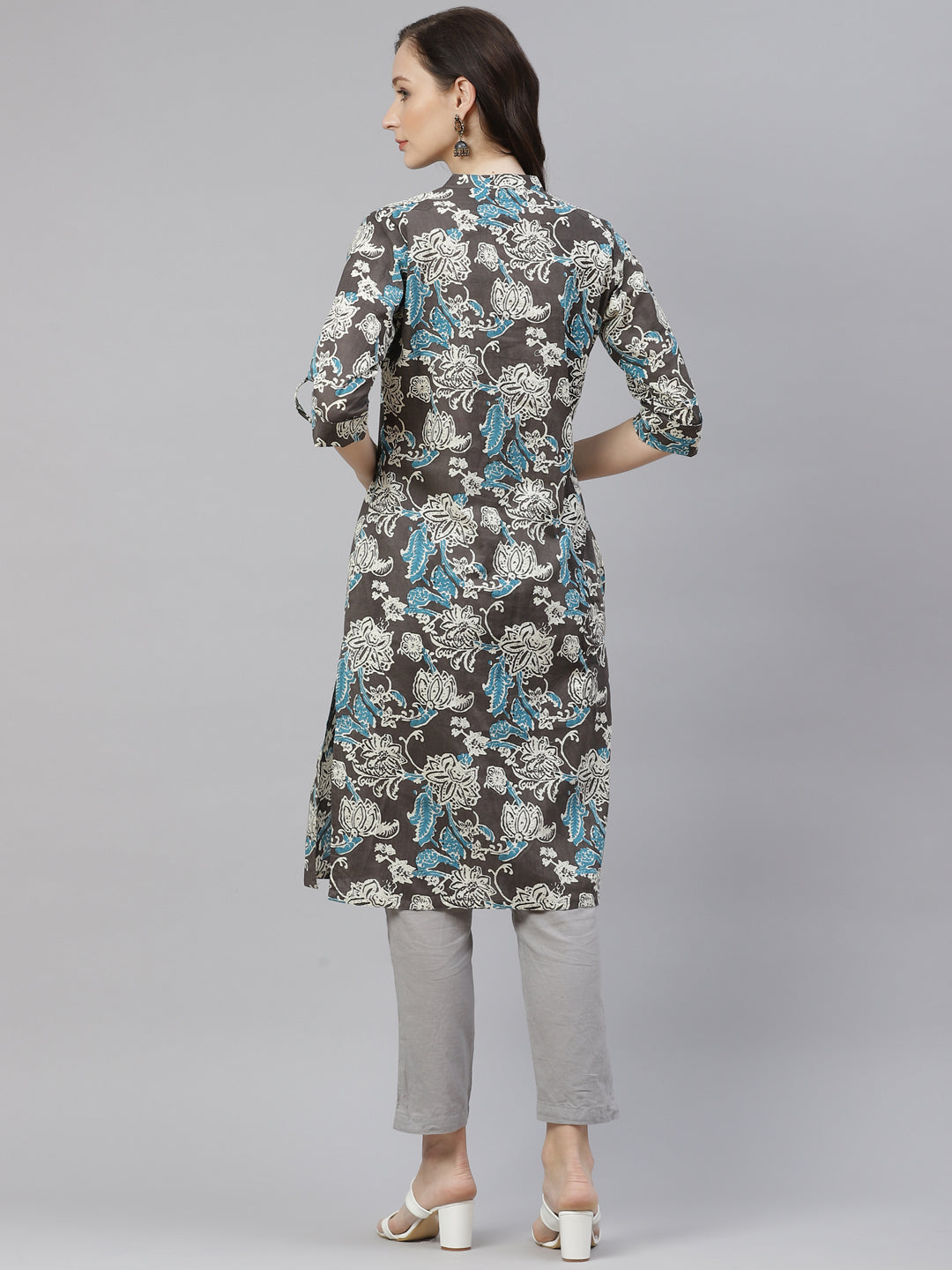 Women'S Brown Floral Printed Straight Kurta | LASVINI - Redefining Indian Fashion with Elegance