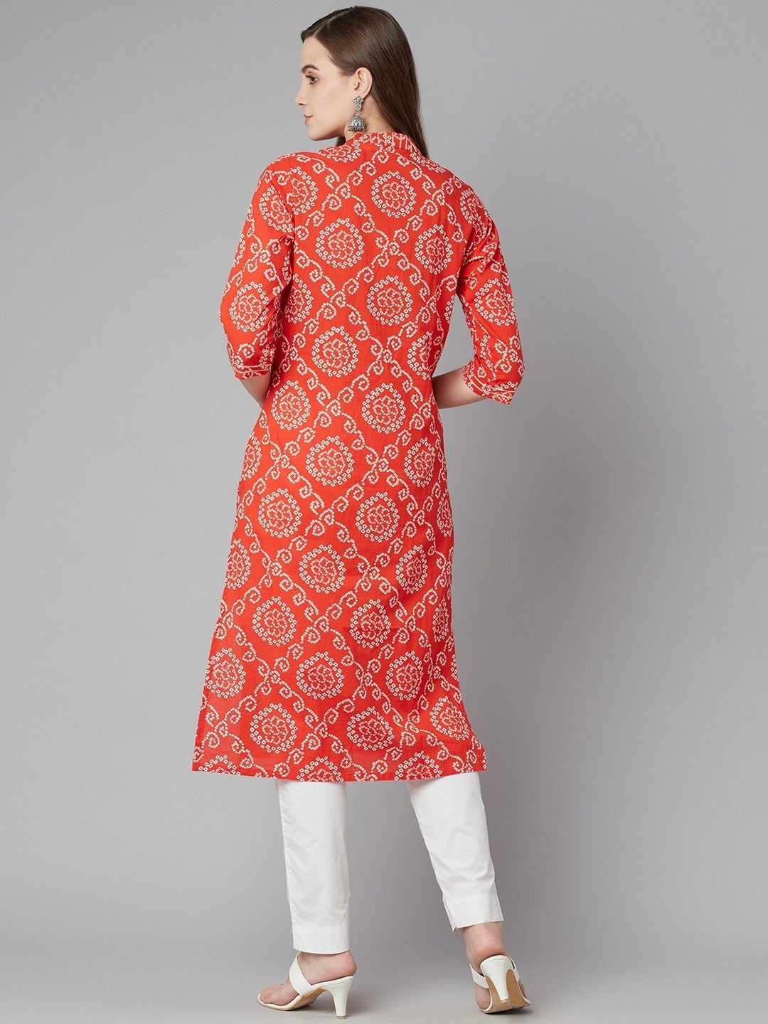 Women'S Red Bandhej Straight Kurta | LASVINI - Redefining Indian Fashion with Elegance