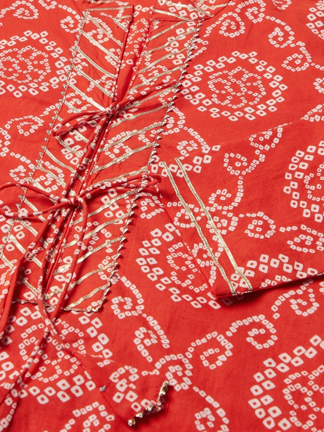 Women'S Red Bandhej Straight Kurta | LASVINI - Redefining Indian Fashion with Elegance