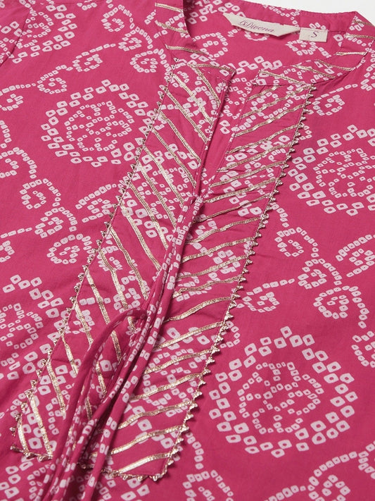 Women'S Pink Bandhej Straight Kurta | LASVINI - Redefining Indian Fashion with Elegance