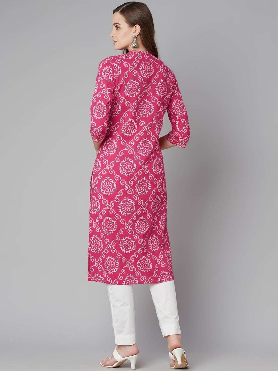 Women'S Pink Bandhej Straight Kurta | LASVINI - Redefining Indian Fashion with Elegance
