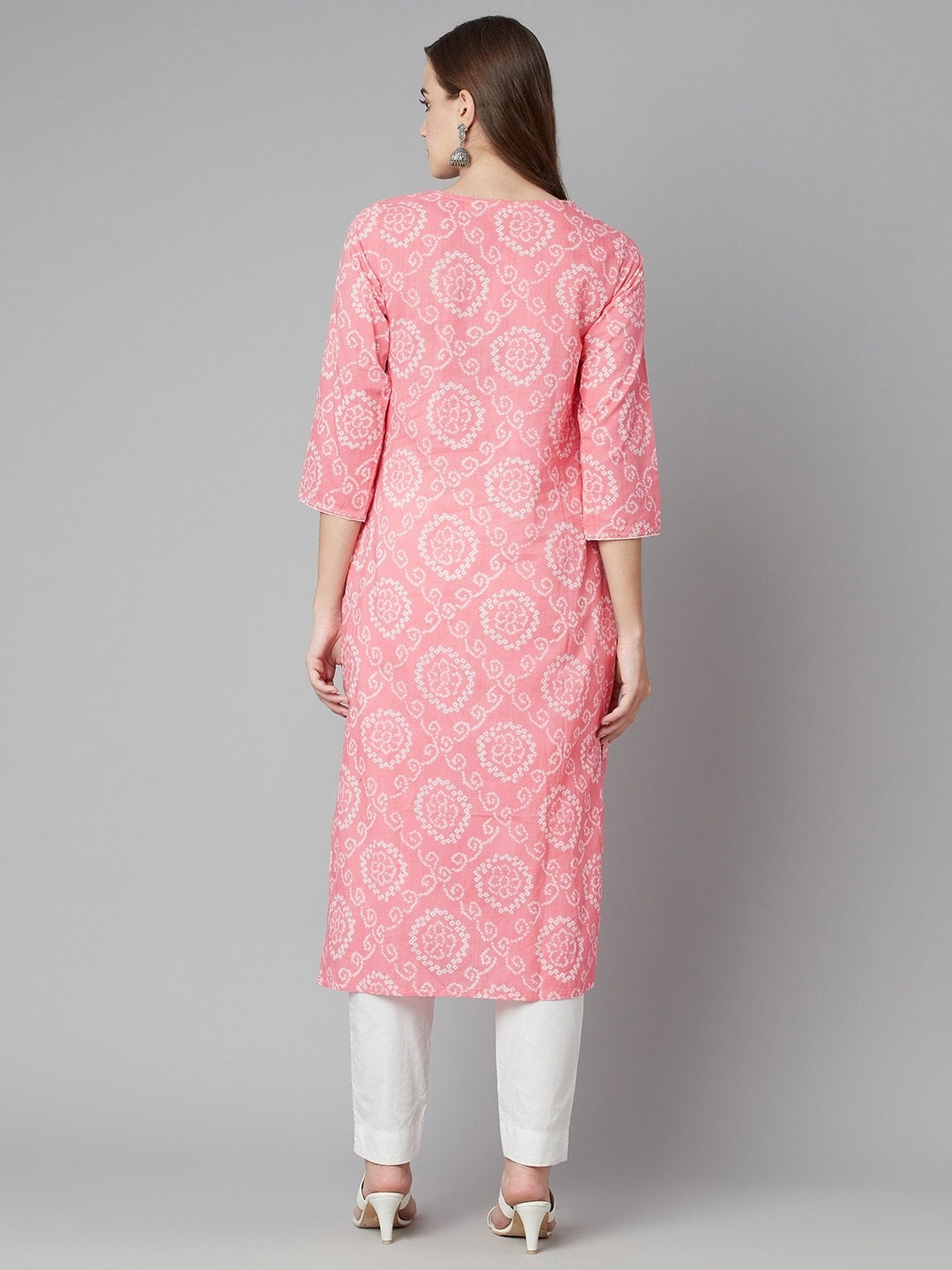 Women'S Baby Pink Bandhej Straight Kurta | LASVINI - Redefining Indian Fashion with Elegance