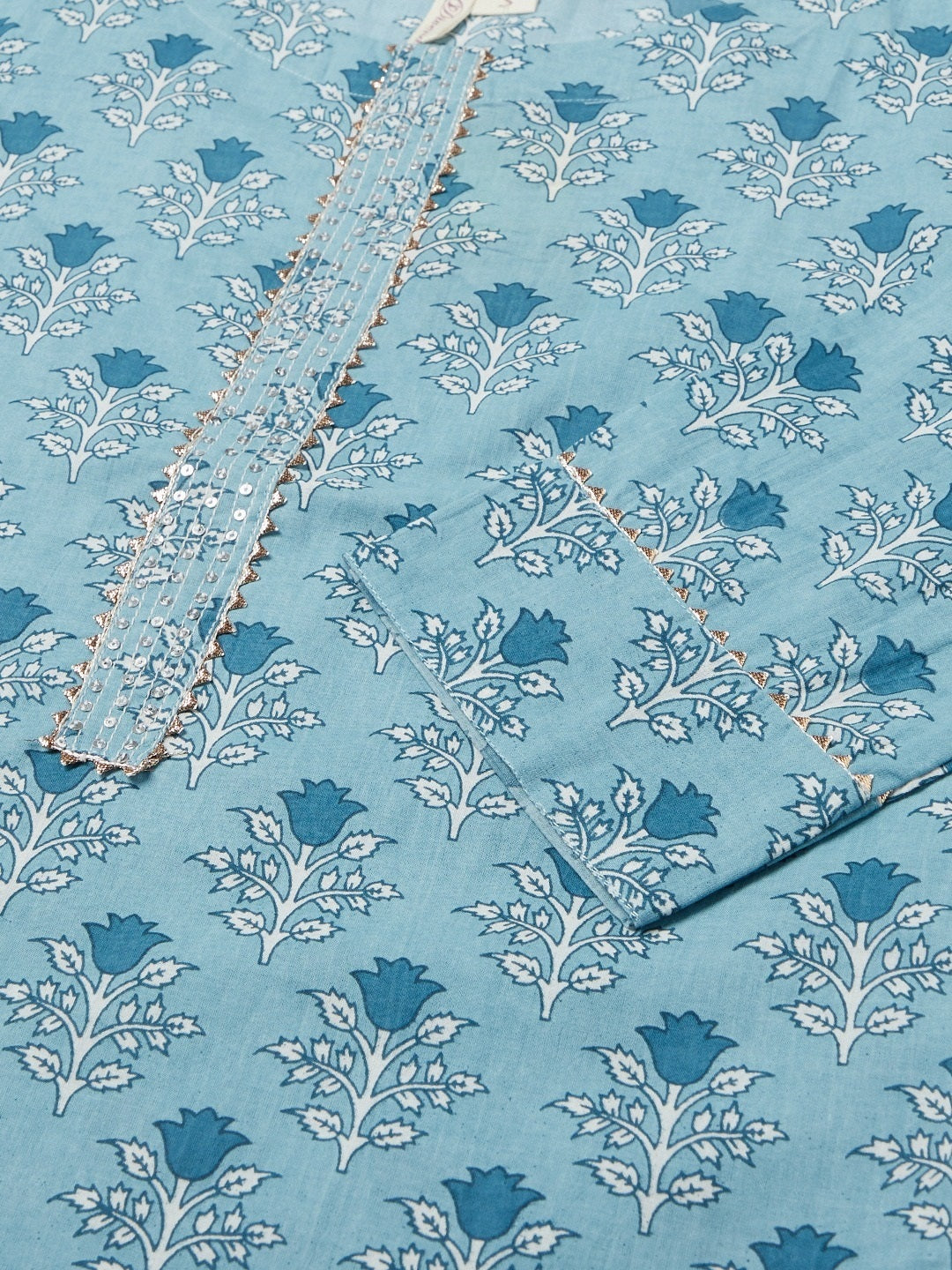 Women'S Sky Blue Floral Straight Kurta | LASVINI - Redefining Indian Fashion with Elegance