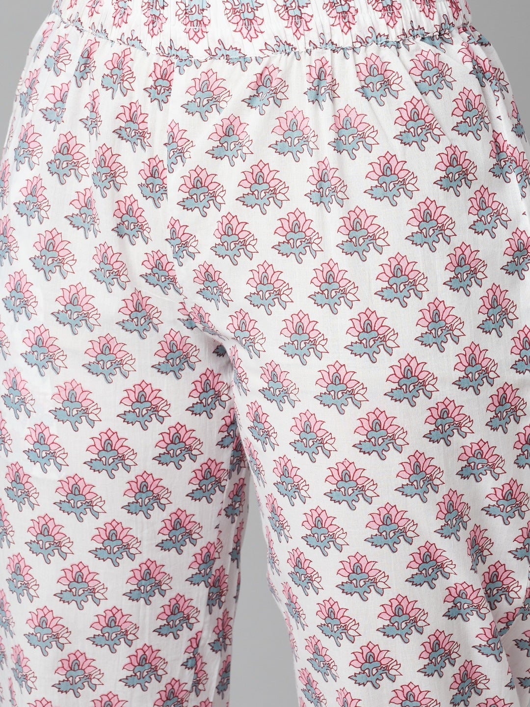 Women'S Grey Pastel Floral Printed Cotton Kurta Pant Set | LASVINI - Redefining Indian Fashion with Elegance