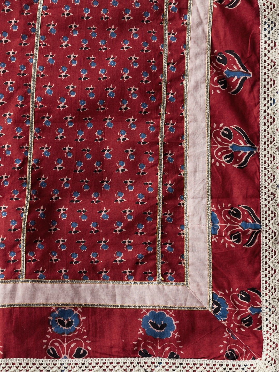 Women'S Red Floral Anarkali Cotton Kurta Pant Set With Dupatta | LASVINI - Redefining Indian Fashion with Elegance