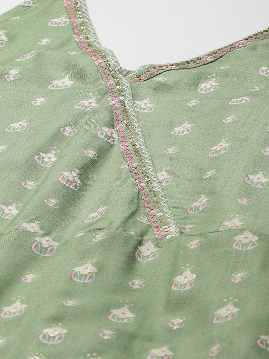 Women'S Green Angrakha Shoulder Strips Jumpsuit | LASVINI - Redefining Indian Fashion with Elegance