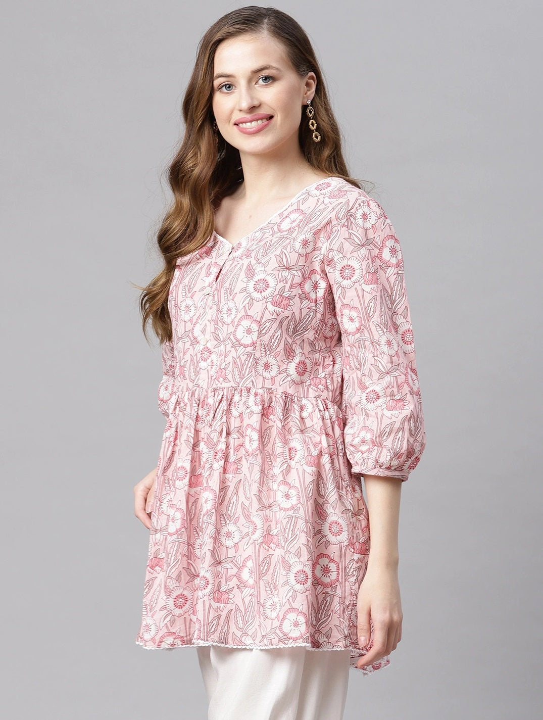 Women'S Baby Pink Cotton Peplum Top | LASVINI - Redefining Indian Fashion with Elegance