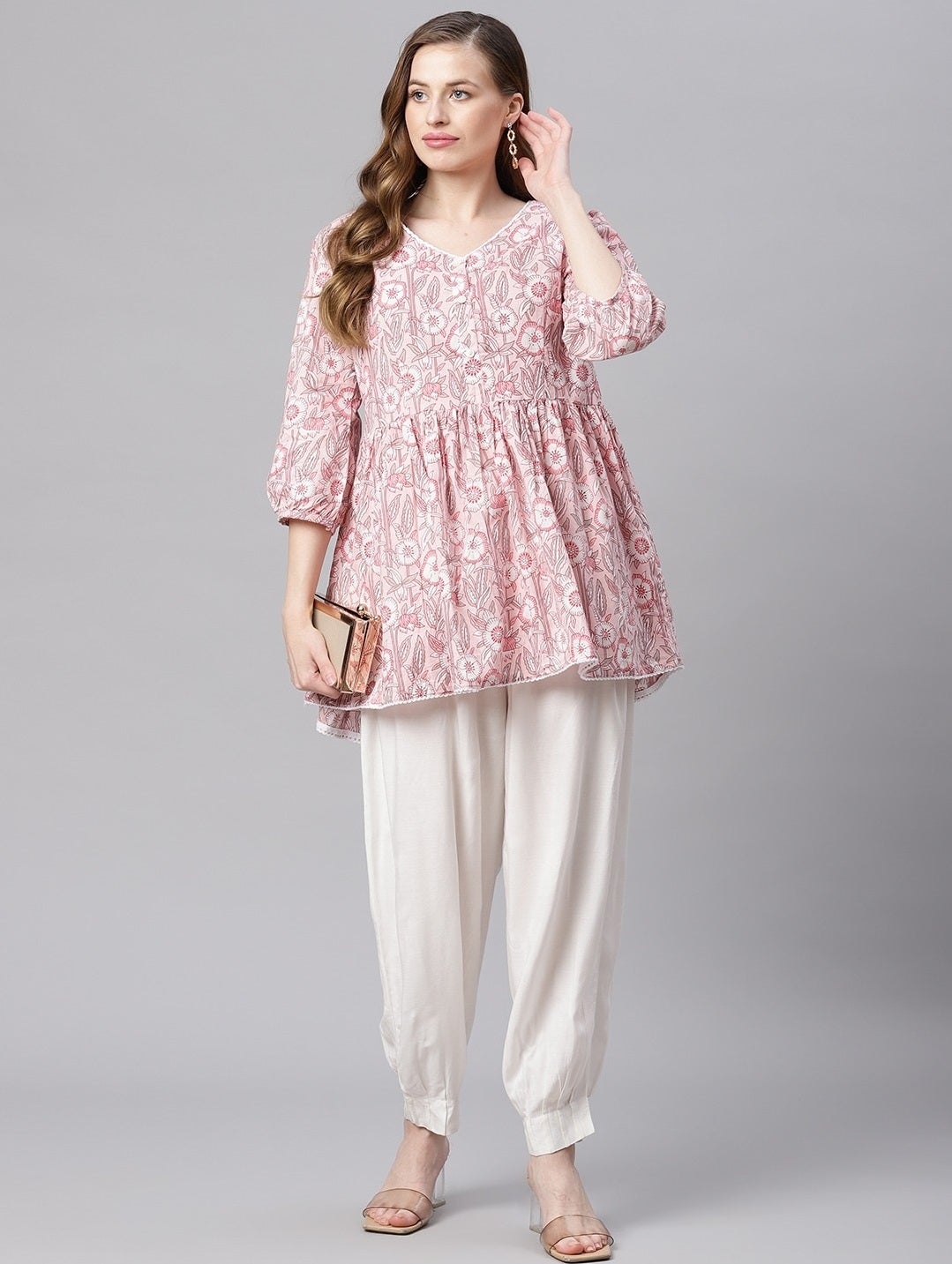 Women'S Baby Pink Cotton Peplum Top | LASVINI - Redefining Indian Fashion with Elegance