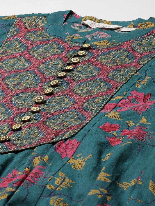 Women'S Block Print Cotton Flaired Anarkali Kurta | LASVINI - Redefining Indian Fashion with Elegance