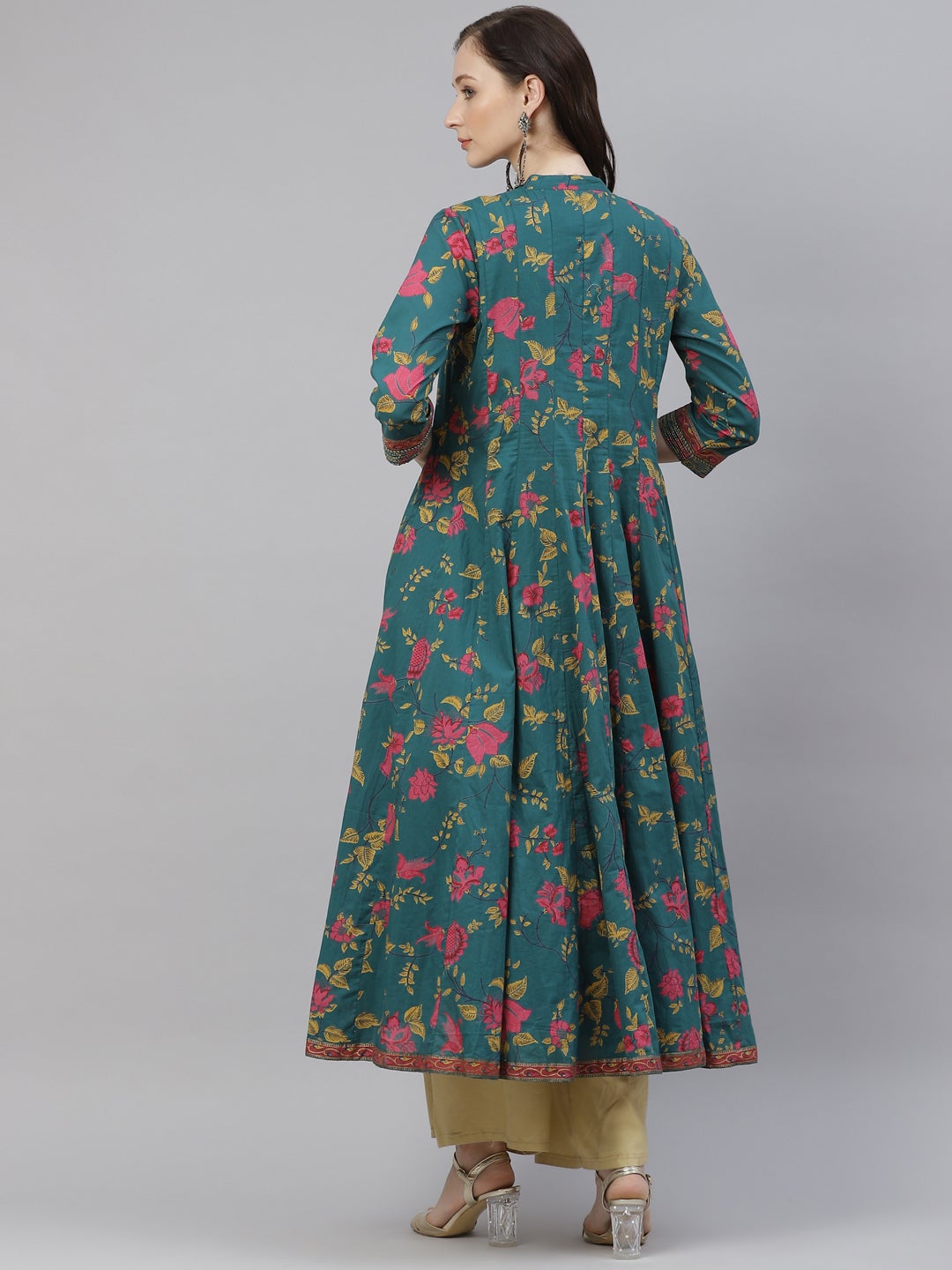 Women'S Block Print Cotton Flaired Anarkali Kurta | LASVINI - Redefining Indian Fashion with Elegance