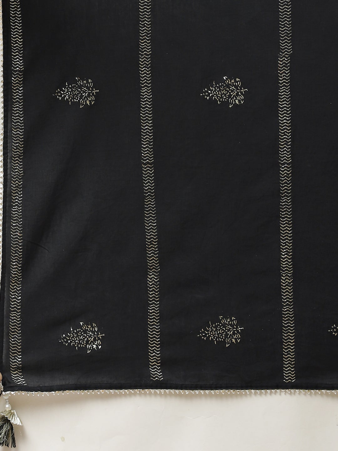 Women'S Black Cotton Anarkali Kurta Pant Set With Dupatta | LASVINI - Redefining Indian Fashion with Elegance