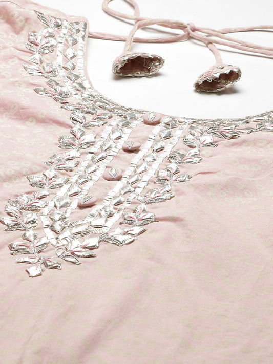 Women'S Light Pink Cotton Straight Kurta Palazzo Set With Dupatta | LASVINI - Redefining Indian Fashion with Elegance