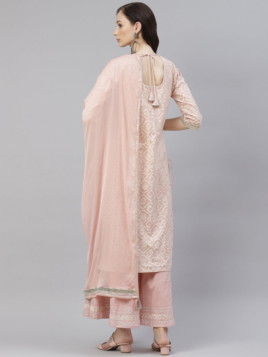 Women'S Light Pink Cotton Straight Kurta Palazzo Set With Dupatta | LASVINI - Redefining Indian Fashion with Elegance