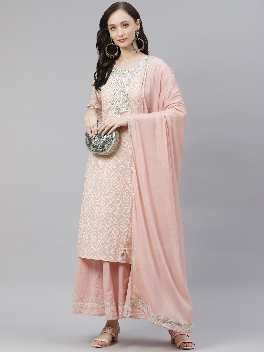 Women'S Light Pink Cotton Straight Kurta Palazzo Set With Dupatta | LASVINI - Redefining Indian Fashion with Elegance