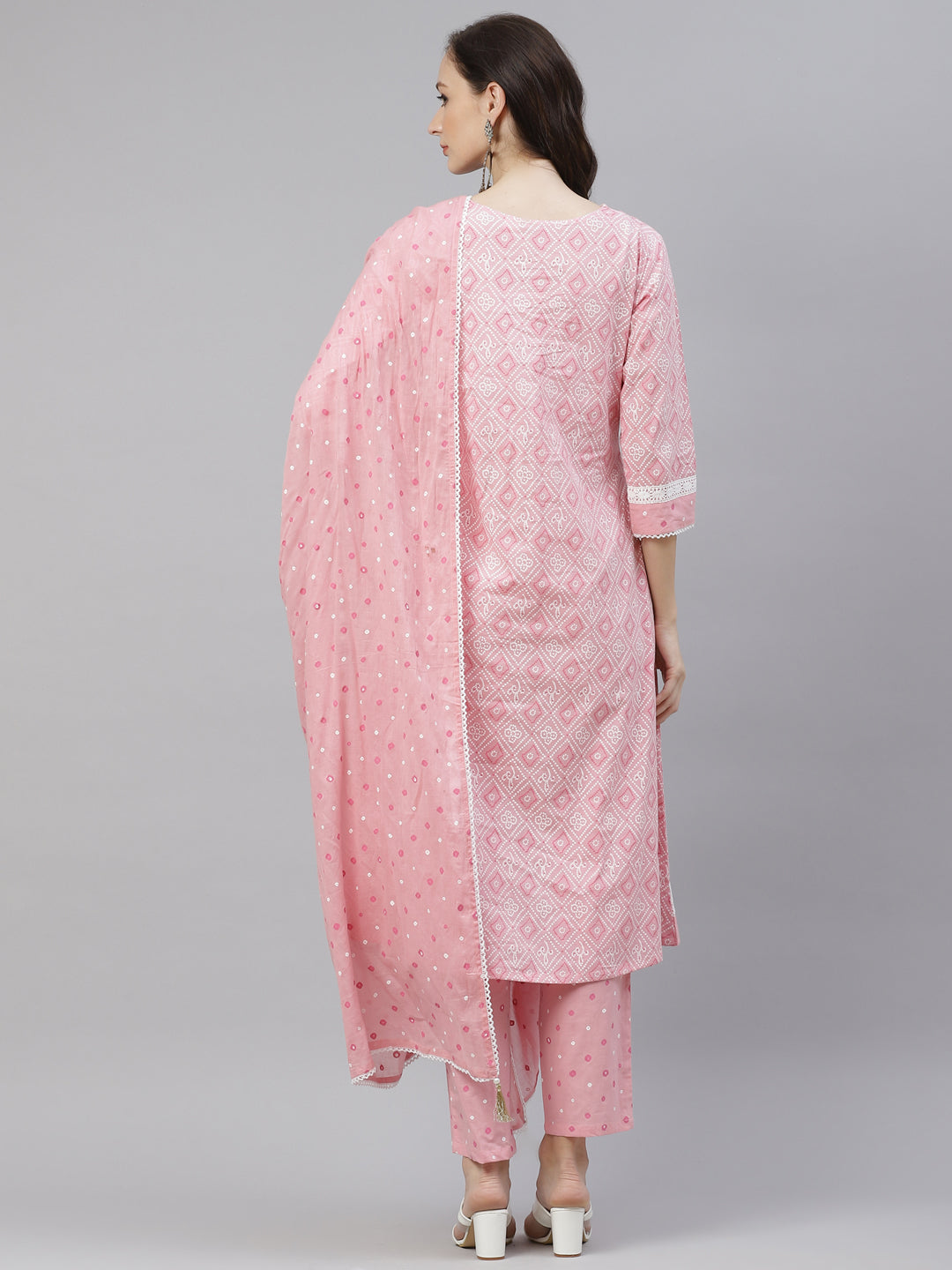 Women'S Pink Cotton A-Line Kurta Pant Set With Dupatta | LASVINI - Redefining Indian Fashion with Elegance