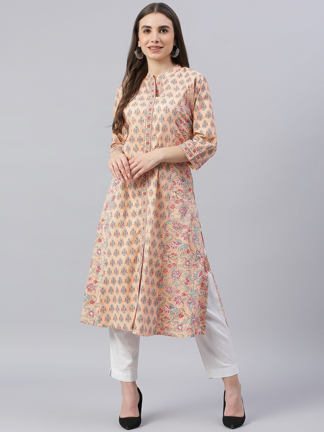 Women'S Peach Cotton A-Line Kurta | LASVINI - Redefining Indian Fashion with Elegance