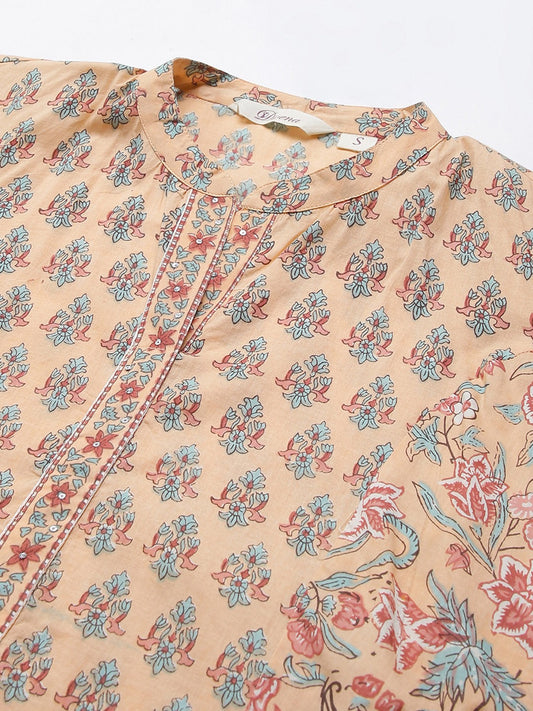 Women'S Peach Cotton A-Line Kurta | LASVINI - Redefining Indian Fashion with Elegance