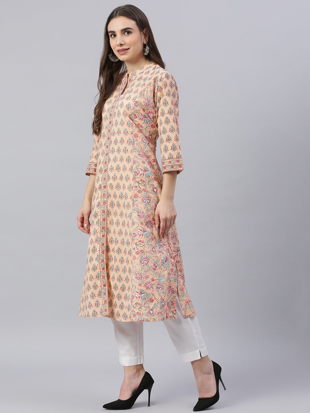 Women'S Peach Cotton A-Line Kurta | LASVINI - Redefining Indian Fashion with Elegance