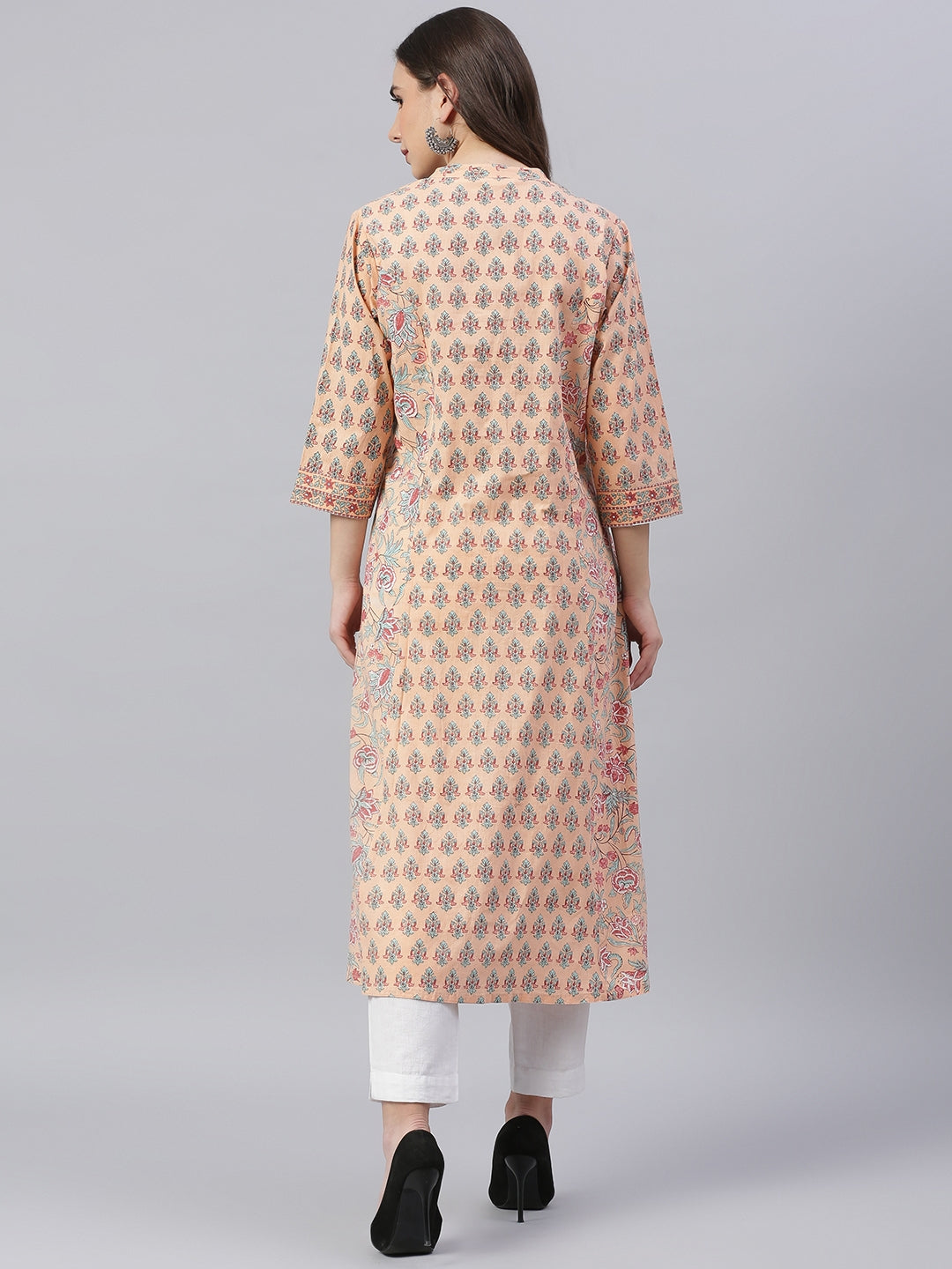 Women'S Peach Cotton A-Line Kurta | LASVINI - Redefining Indian Fashion with Elegance