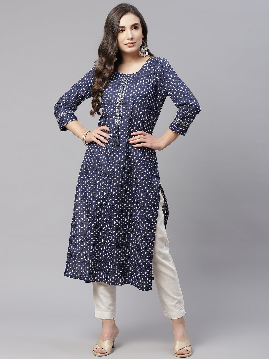 Women'S Indigo Cotton Straight Kurti | LASVINI - Redefining Indian Fashion with Elegance