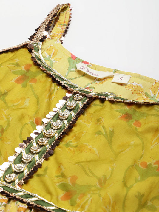 Women'S Yellow Cotton Sleeves Less Anarkali Skirt Set With Dupatta | LASVINI - Redefining Indian Fashion with Elegance