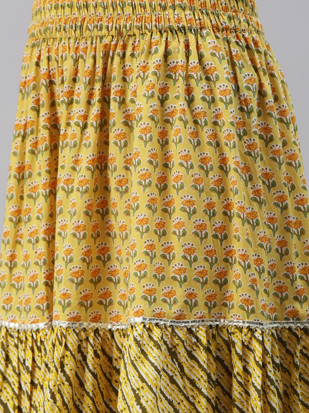 Women'S Yellow Cotton Sleeves Less Anarkali Skirt Set With Dupatta | LASVINI - Redefining Indian Fashion with Elegance