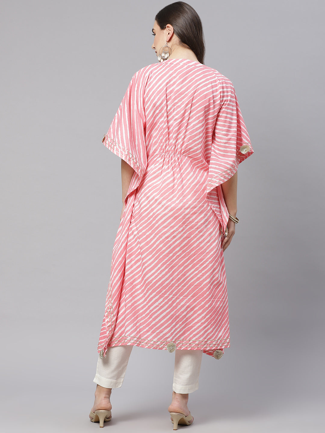 Women'S Baby Pink Cotton Laheriya Kaftan | LASVINI - Redefining Indian Fashion with Elegance