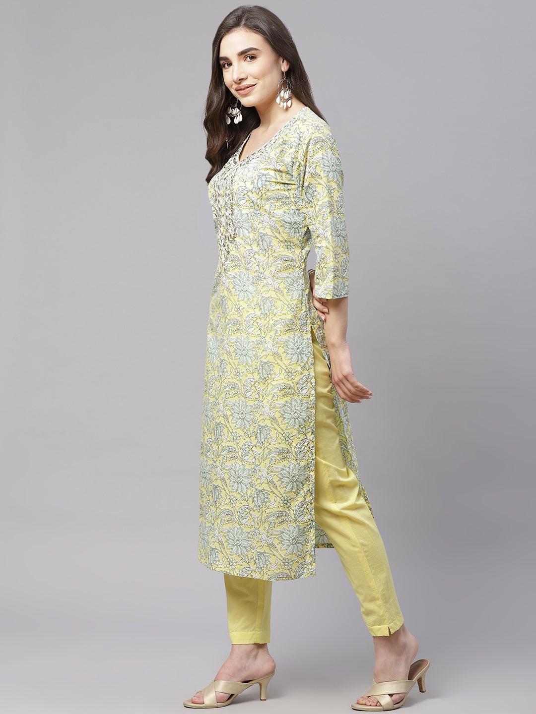Women'S Yellow Cotton Straight Kurta Pant Set With Dupatta | LASVINI - Redefining Indian Fashion with Elegance