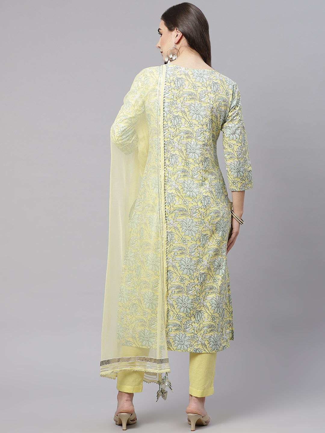 Women'S Yellow Cotton Straight Kurta Pant Set With Dupatta | LASVINI - Redefining Indian Fashion with Elegance