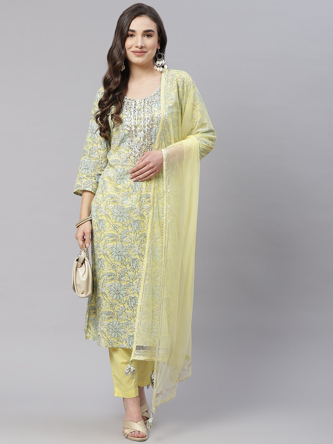 Women'S Yellow Cotton Straight Kurta Pant Set With Dupatta | LASVINI - Redefining Indian Fashion with Elegance