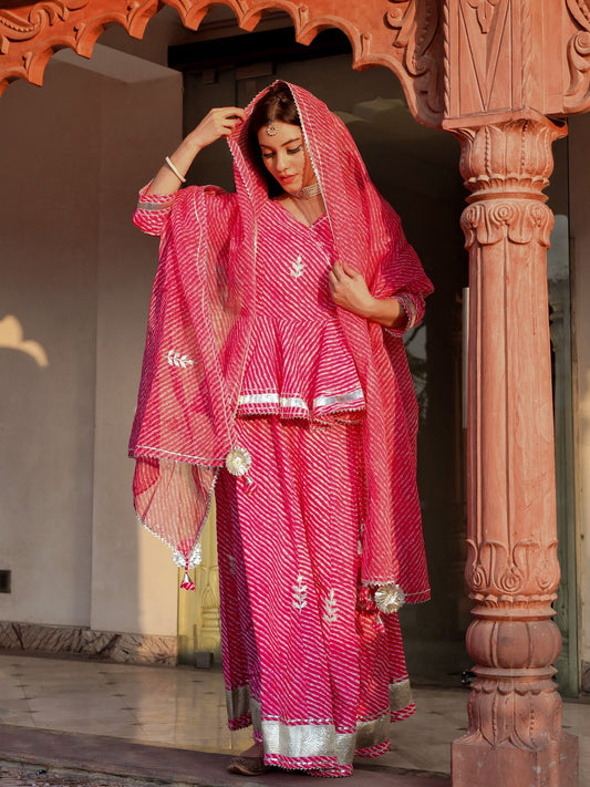 Women Pink Lehriya Lehenga Dupatta Set | LASVINI - Redefining Indian Fashion with Elegance