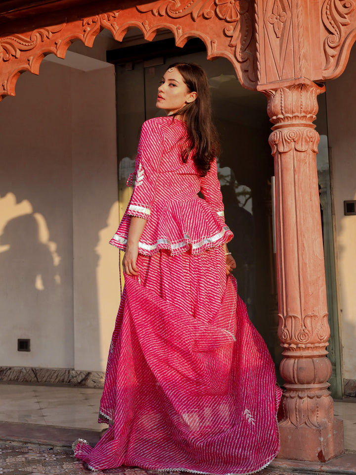 Women Pink Lehriya Lehenga Dupatta Set | LASVINI - Redefining Indian Fashion with Elegance
