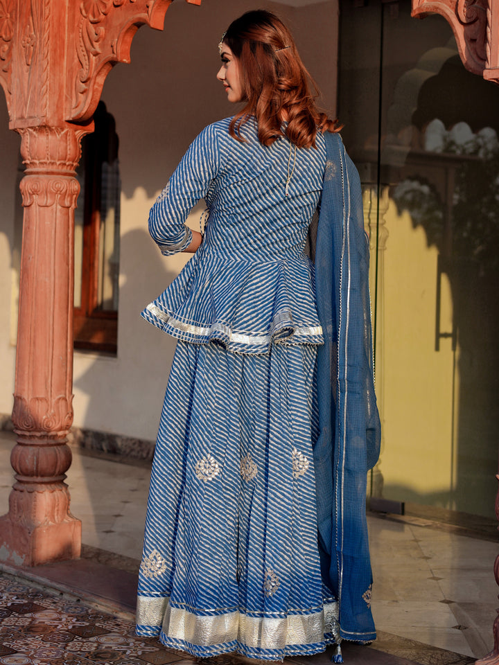 Women Blue Lehriya Lehenga Dupatta Set | LASVINI - Redefining Indian Fashion with Elegance