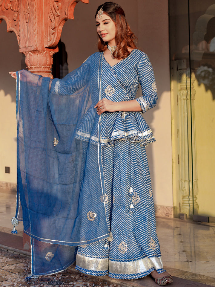 Women Blue Lehriya Lehenga Dupatta Set | LASVINI - Redefining Indian Fashion with Elegance