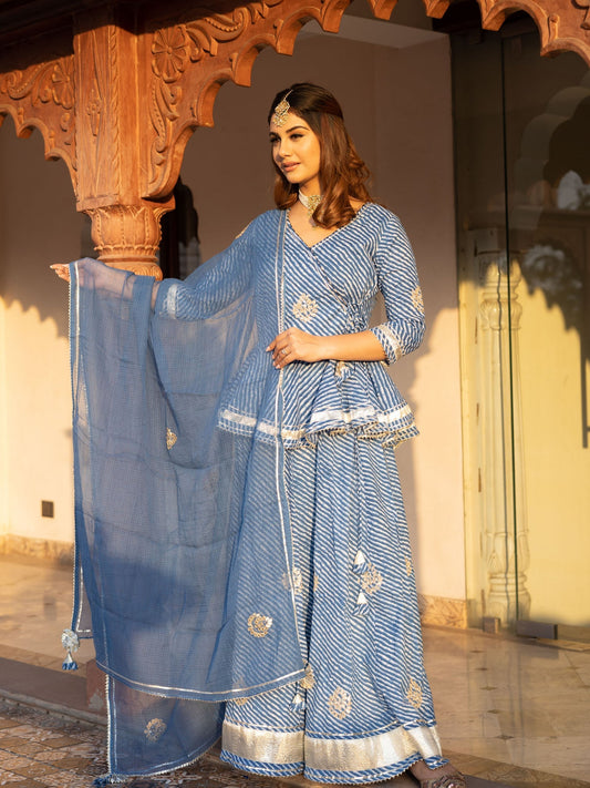 Women Blue Lehriya Lehenga Dupatta Set | LASVINI - Redefining Indian Fashion with Elegance