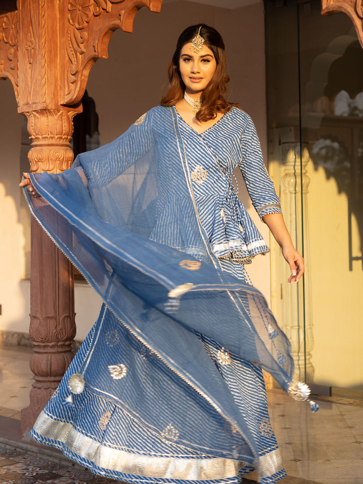 Women Blue Lehriya Lehenga Dupatta Set | LASVINI - Redefining Indian Fashion with Elegance