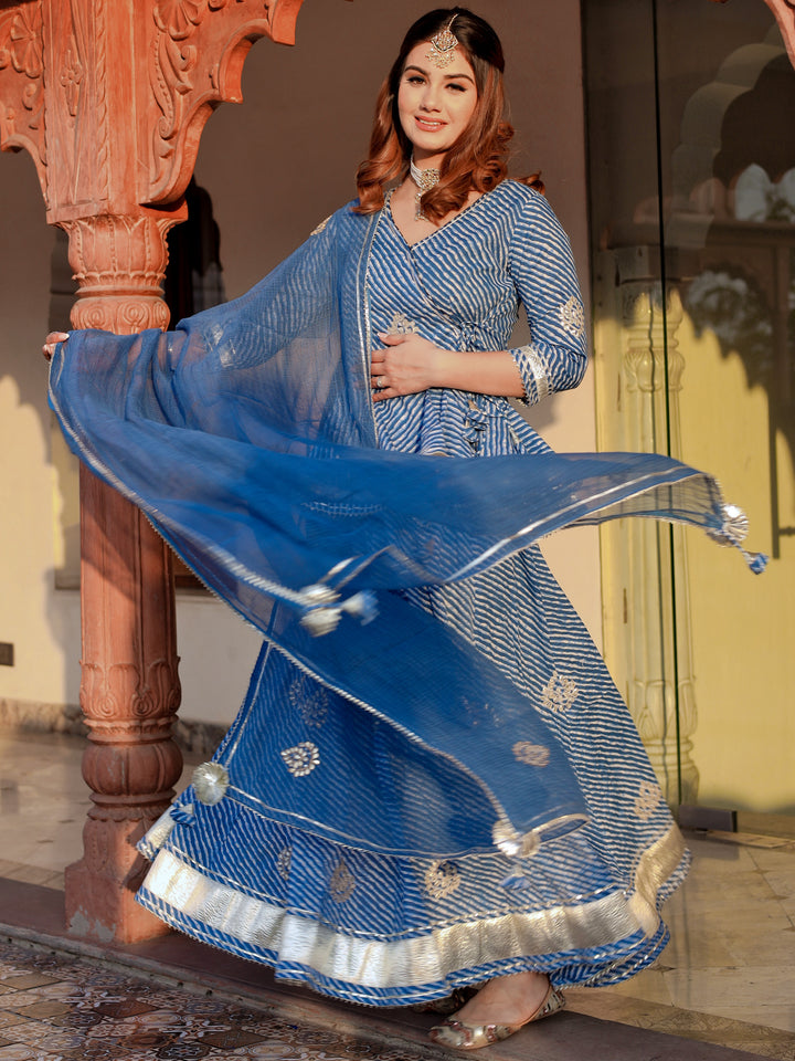 Women Blue Lehriya Lehenga Dupatta Set | LASVINI - Redefining Indian Fashion with Elegance