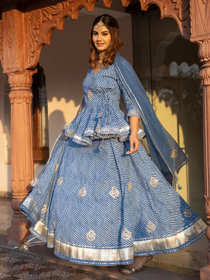 Women Blue Lehriya Lehenga Dupatta Set | LASVINI - Redefining Indian Fashion with Elegance