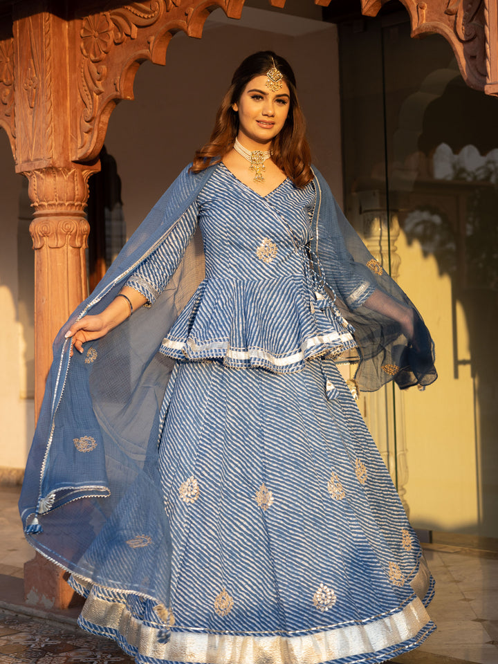 Women Blue Lehriya Lehenga Dupatta Set | LASVINI - Redefining Indian Fashion with Elegance