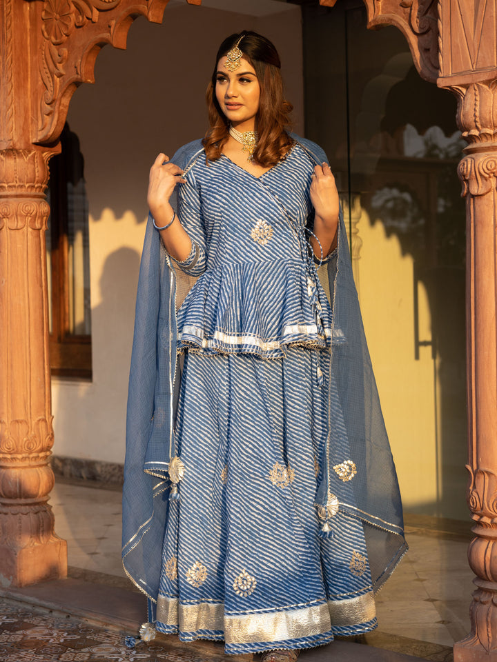 Women Blue Lehriya Lehenga Dupatta Set | LASVINI - Redefining Indian Fashion with Elegance