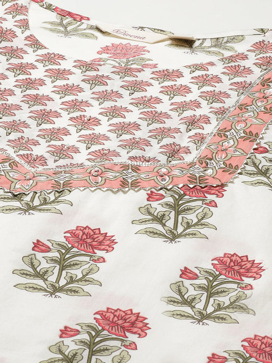 Women'S White Floral Kurta Pant Set With Dupatta | LASVINI - Redefining Indian Fashion with Elegance